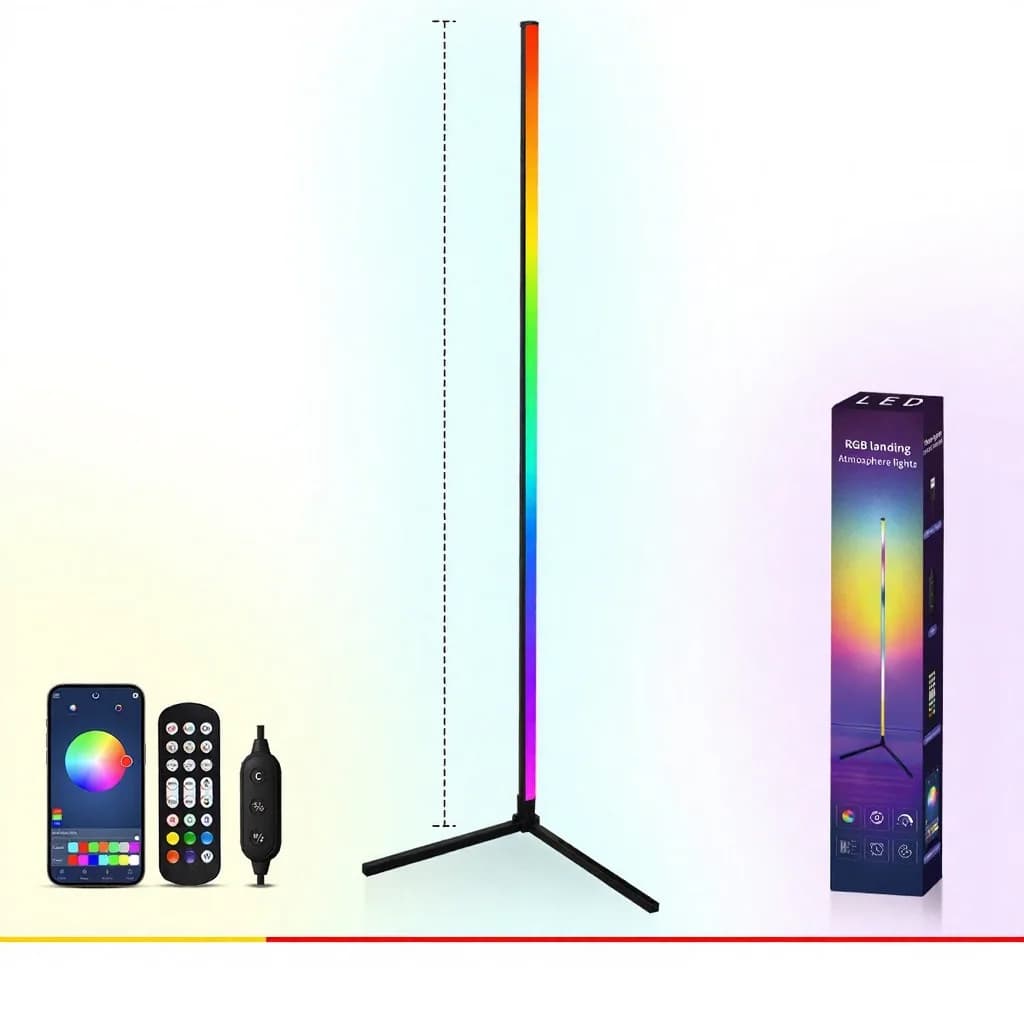 Lampă de podea RGB cu sincronizare muzicală, telecomandă și control aplicație