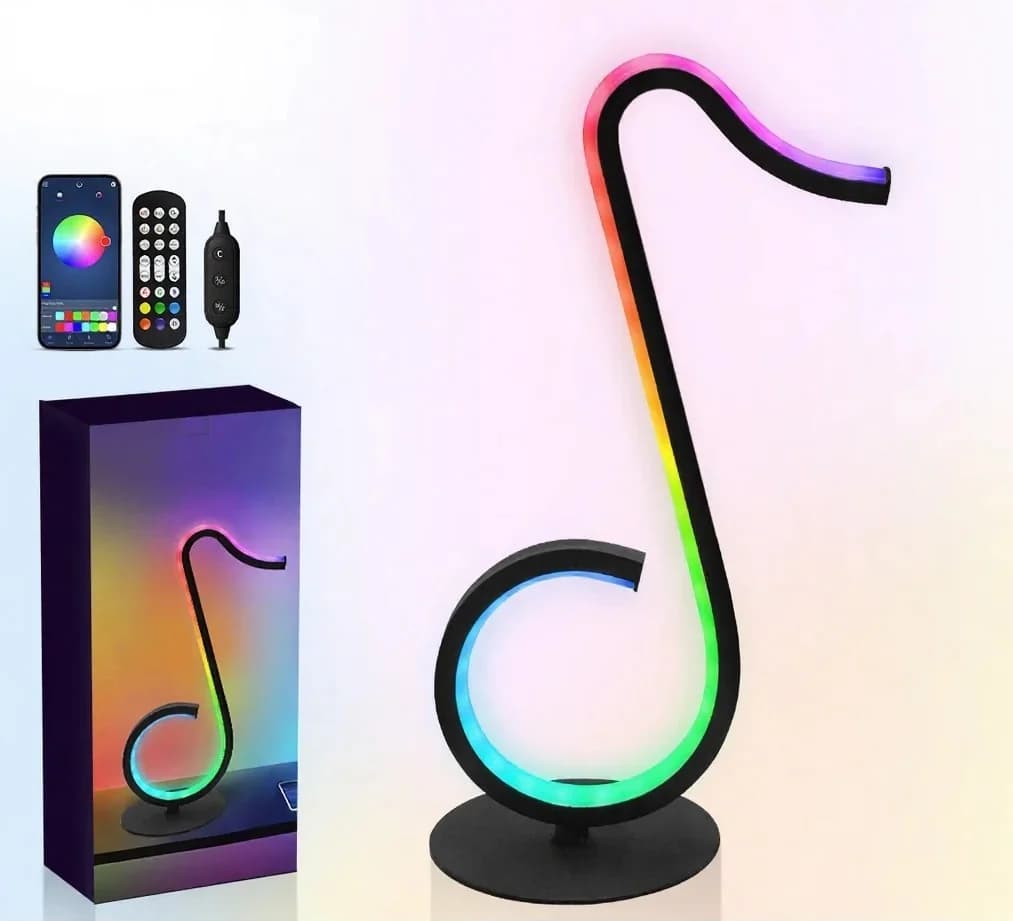 Lampă de atmosferă RGB în formă de notă muzicală, alimentată USB, cu telecomandă