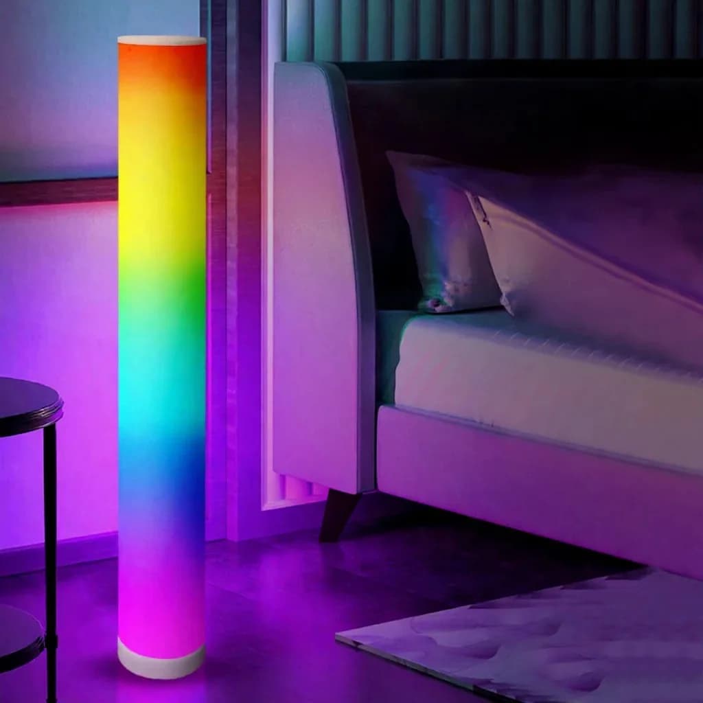 Lampă de podea cilindrică RGB cu telecomandă și sincronizare muzicală pentru decor
