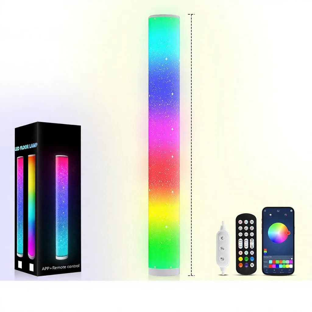 Lampă de podea LED RGB cu model stelar, control prin telecomandă și aplicație