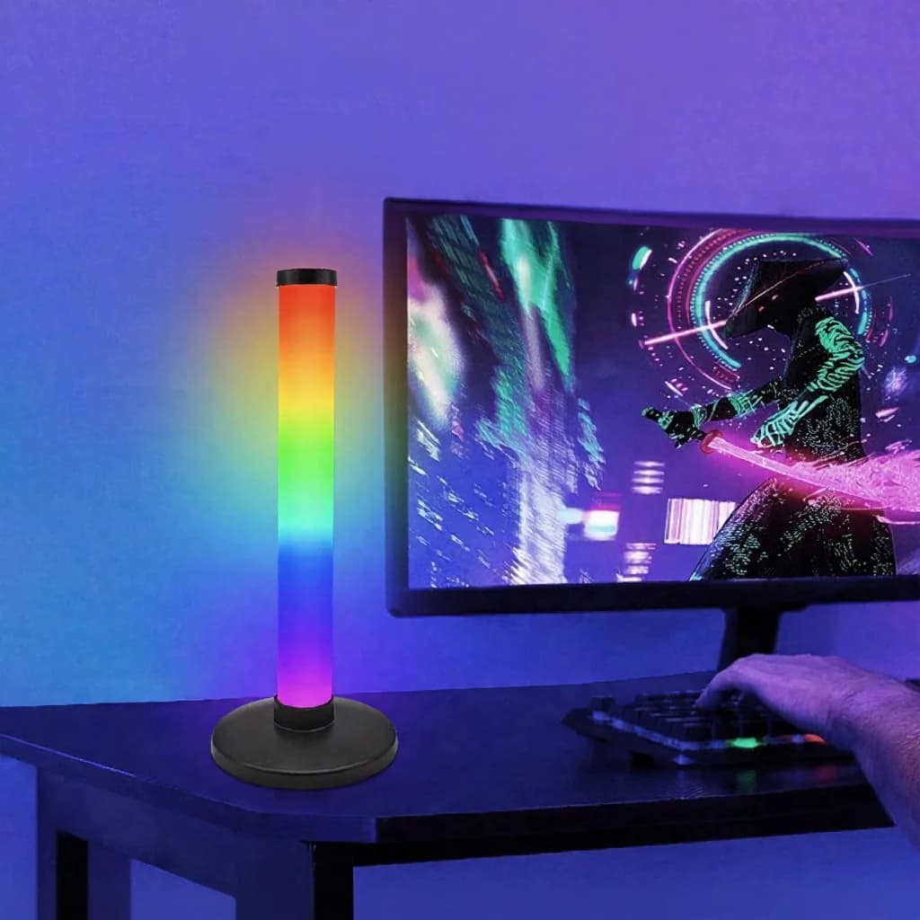Lumină de atmosferă RGB cu reacție la sunet pentru setup gaming pe birou