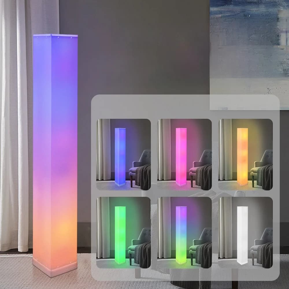 Lampă de podea pătrată cu telecomandă, lumină ambientală LED pentru living