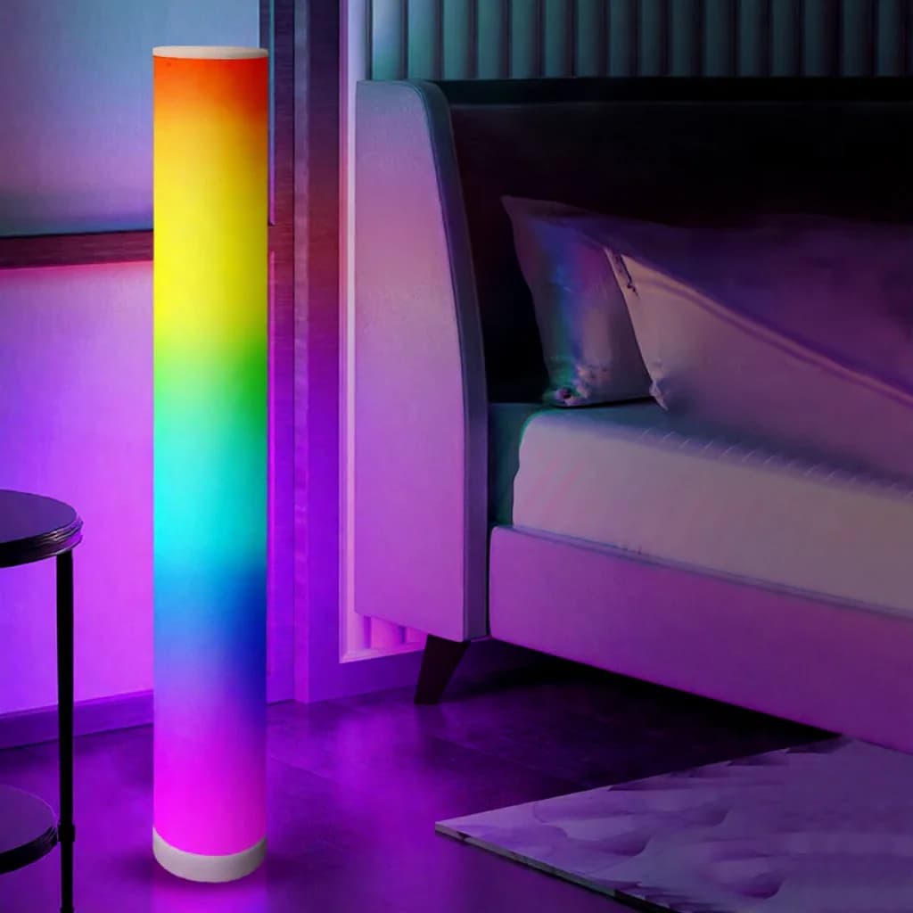 Lampă de podea cilindrică RGB cu telecomandă și sincronizare muzicală pentru decor