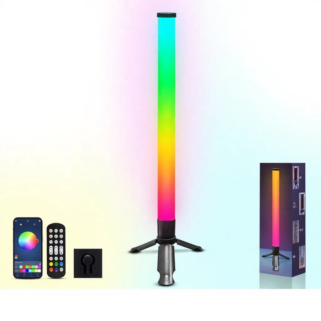 Lumină de atmosferă LED de birou pe trepied, cu sincronizare muzicală și efecte RGB