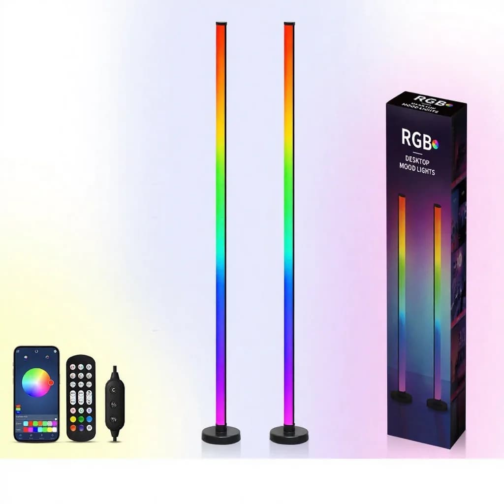 Lampă de podea RGB cu sincronizare muzicală, control prin aplicație și telecomandă