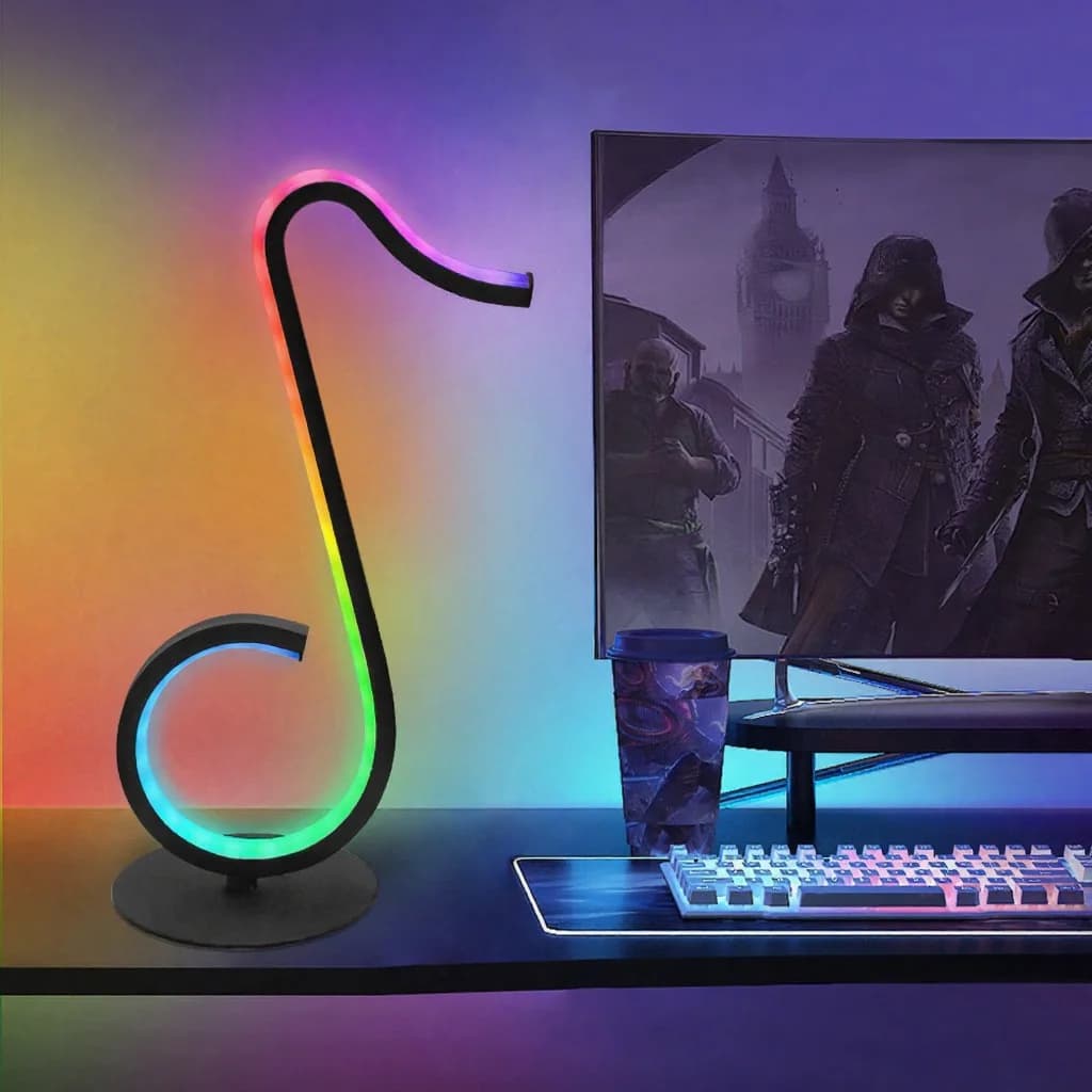 Lampă de atmosferă RGB în formă de notă muzicală, alimentată USB, cu telecomandă