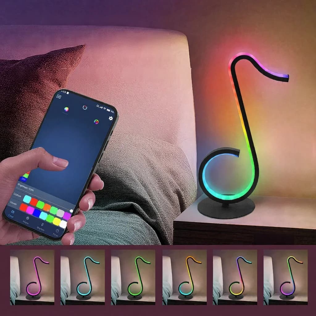 Lampă de atmosferă RGB în formă de notă muzicală, alimentată USB, cu telecomandă