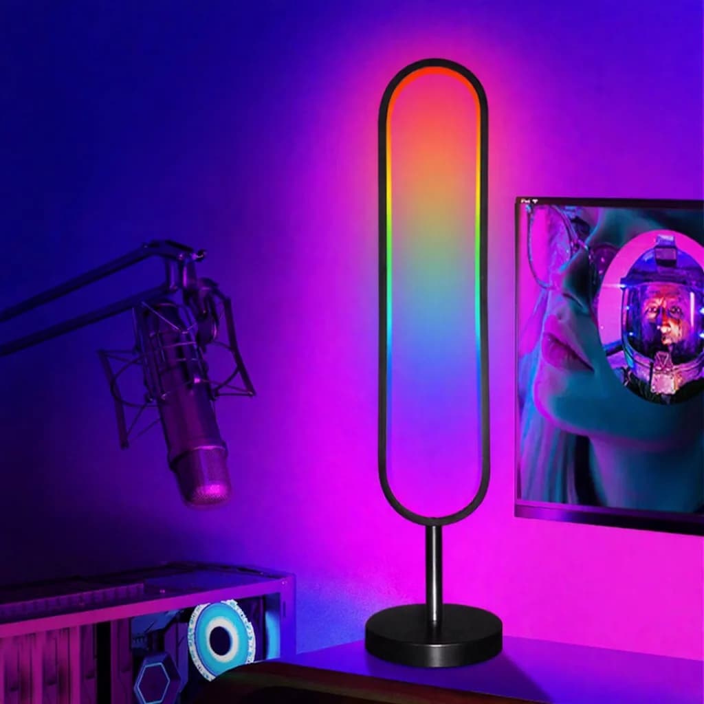 Lampă de podea RGB în formă de U cu lumină reactivă la sunet și control prin aplicație