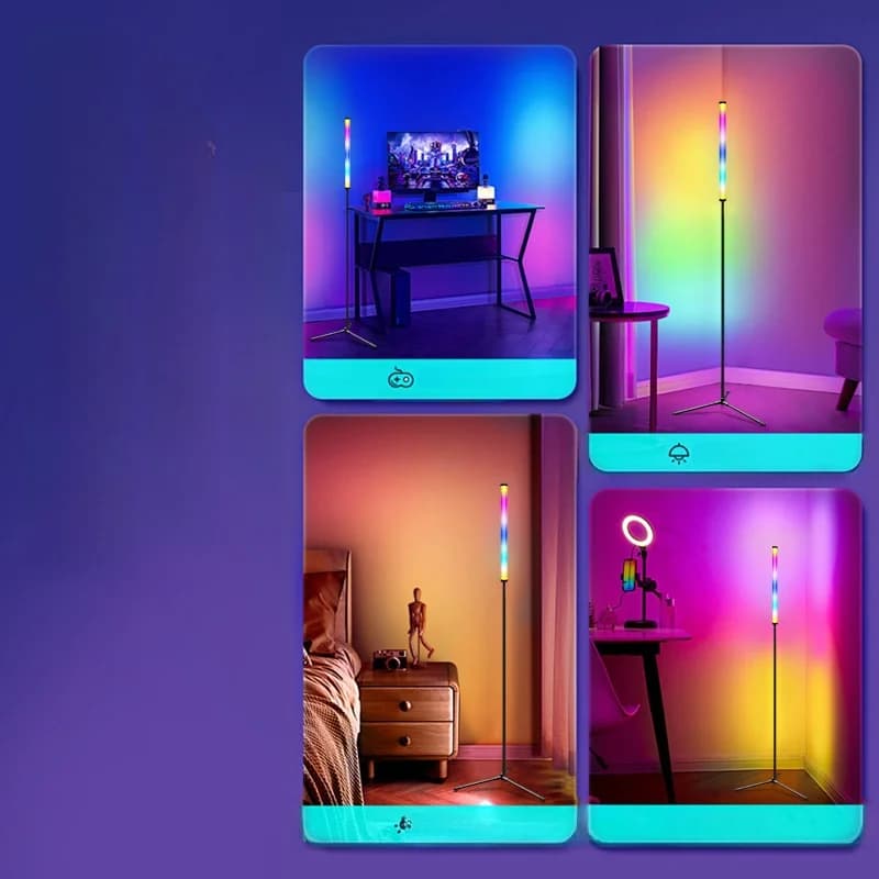 Lampă de podea RGB cu schimbare culori, sincronizare muzicală și control prin aplicație