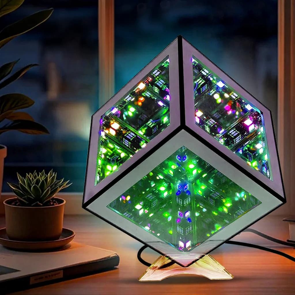 Lampă cub infinit 3D cu lumină ambientală RGB și mod reactiv la sunet