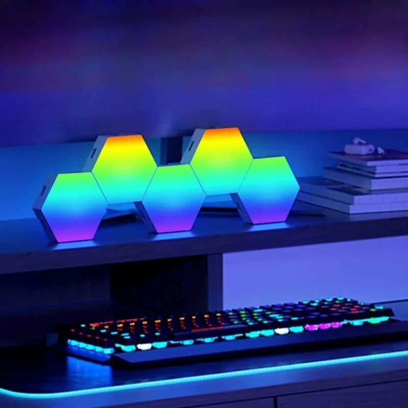 Panouri luminoase hexagonale RGB reactive la sunet, cu control aplicație