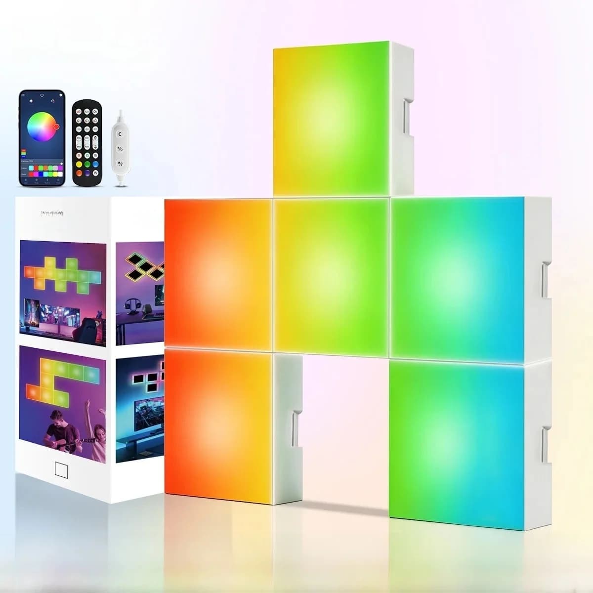 Panouri luminoase pătrate RGB cu sincronizare muzicală, lampă de atmosferă montabilă pe perete