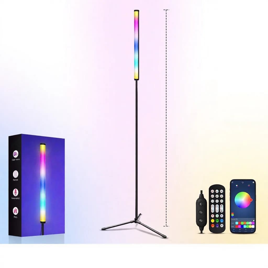 Lampă de podea RGB cu schimbare culori, sincronizare muzicală și control prin aplicație