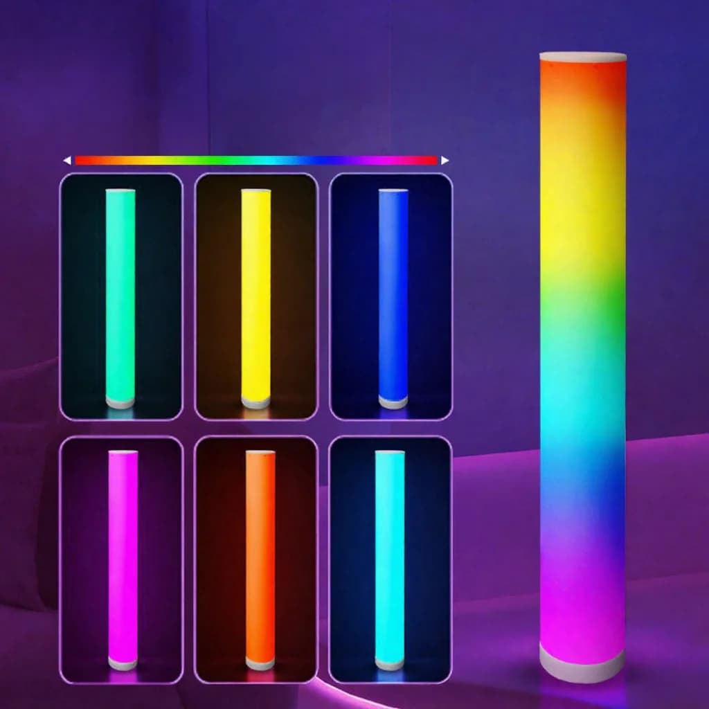 Lampă de podea cilindrică RGB cu telecomandă și sincronizare muzicală pentru decor