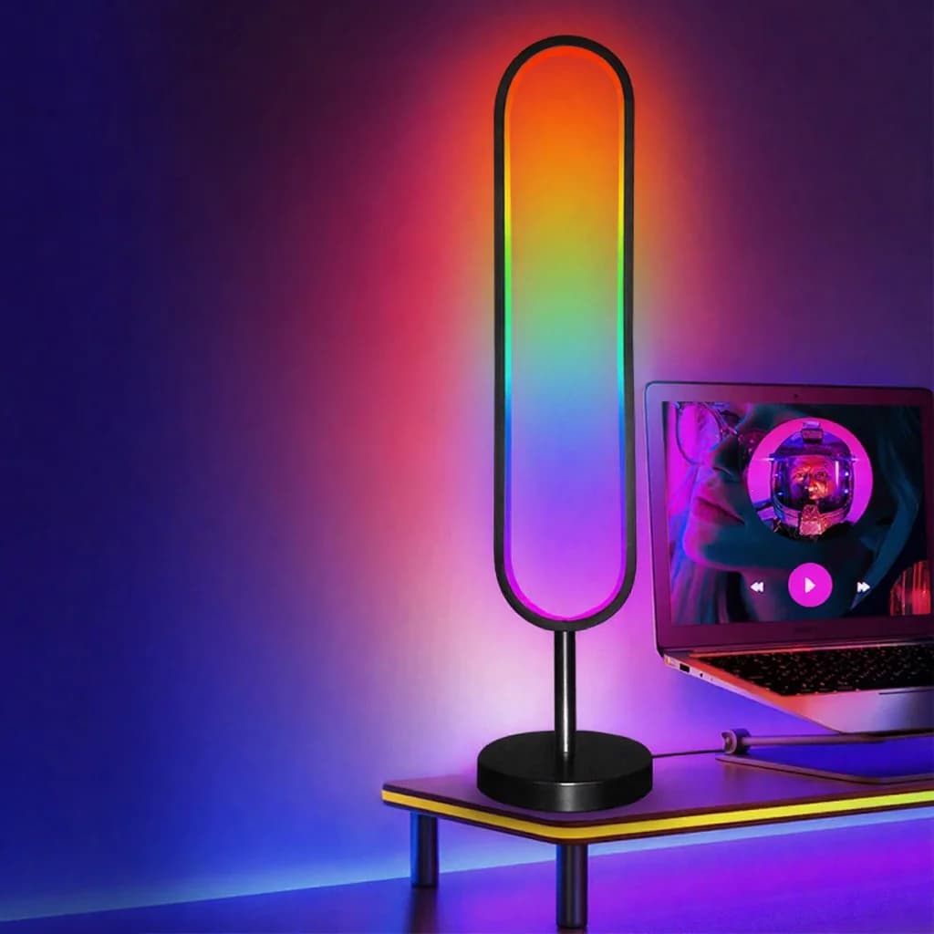 Lampă de podea RGB în formă de U cu lumină reactivă la sunet și control prin aplicație
