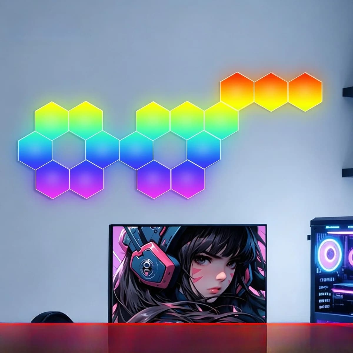 Panouri luminoase hexagonale RGB reactive la sunet, cu control aplicație