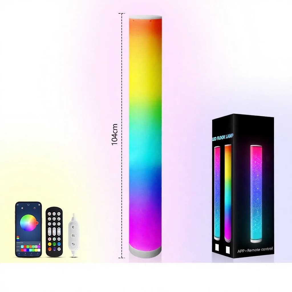 Lampă de podea cilindrică RGB cu telecomandă și sincronizare muzicală pentru decor