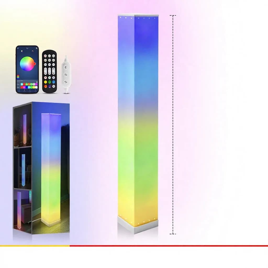 Lampă de podea pătrată cu telecomandă, lumină ambientală LED pentru living