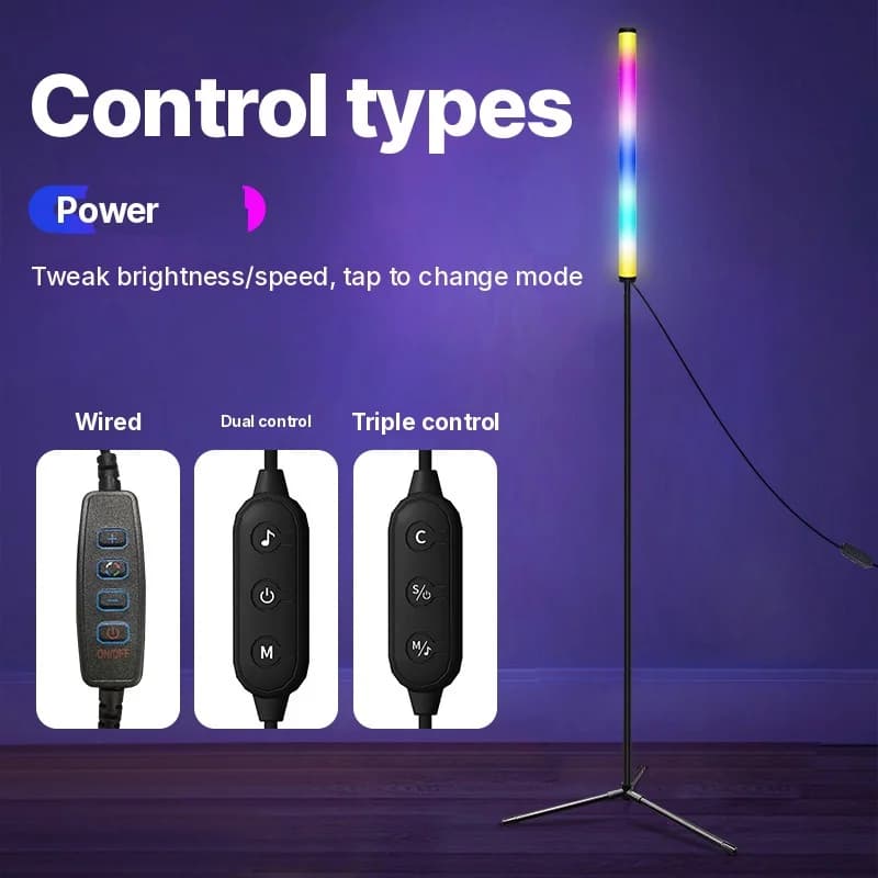 Lampă de podea RGB cu schimbare culori, sincronizare muzicală și control prin aplicație