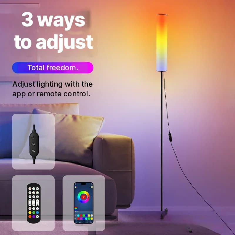 Lampă de podea trepied RGB LED cu telecomandă pentru dormitor și living