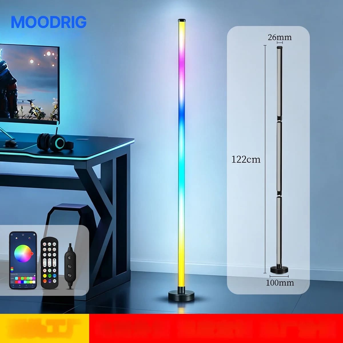 Lampă de Podea LED RGB de Colț cu Sincronizare Muzicală, Control prin Aplicație și Telecomandă