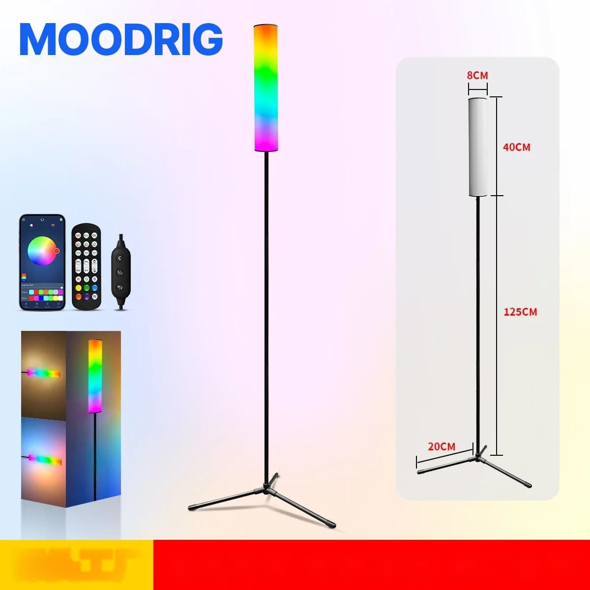 Lampă de podea trepied RGB LED cu telecomandă pentru dormitor și living