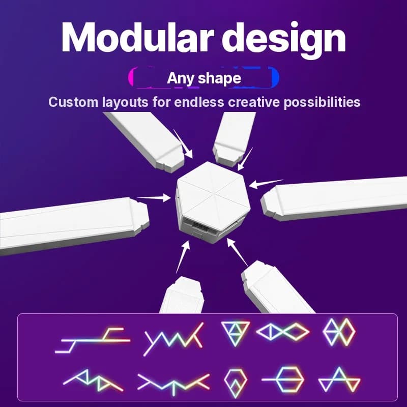 Lumini de perete LED RGB inteligente modulabile cu control prin aplicație și sincronizare muzicală