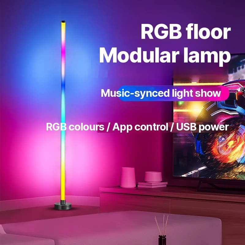 Lampă de Podea LED RGB de Colț cu Sincronizare Muzicală, Control prin Aplicație și Telecomandă