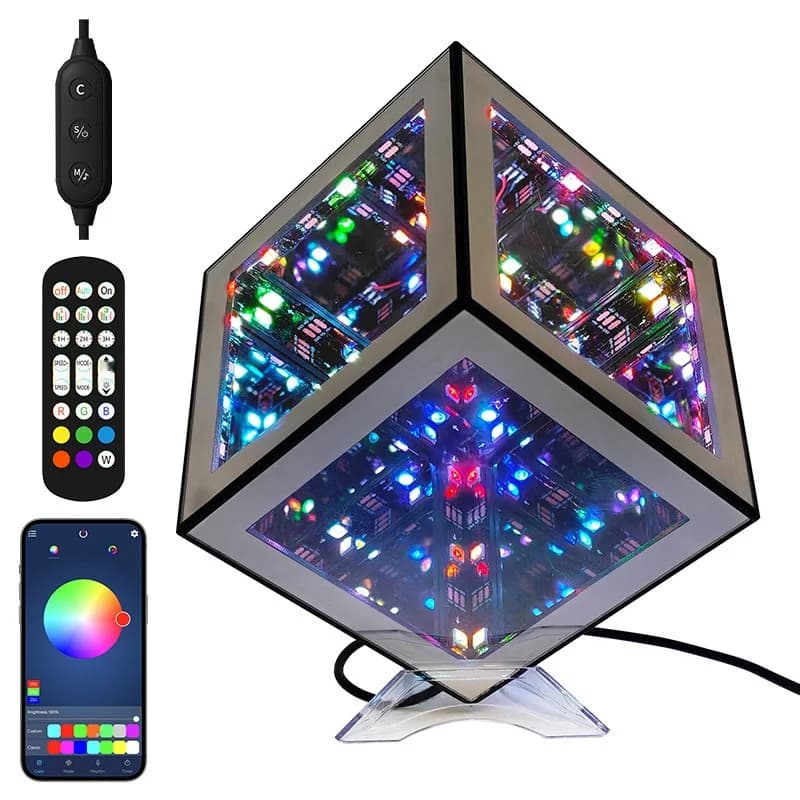 Lampă cub infinit 3D cu lumină ambientală RGB și mod reactiv la sunet