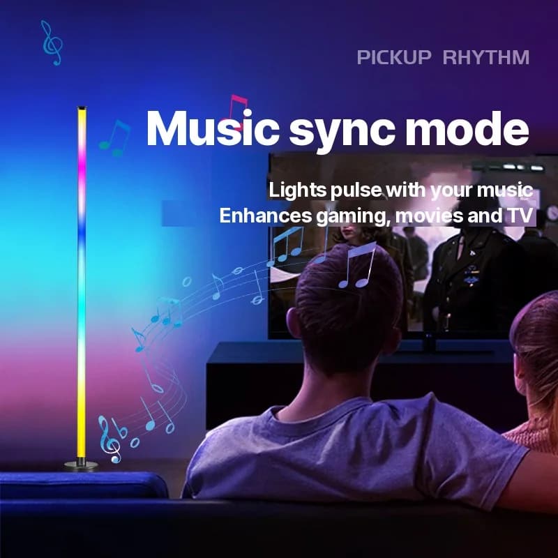 Lampă de Podea LED RGB de Colț cu Sincronizare Muzicală, Control prin Aplicație și Telecomandă