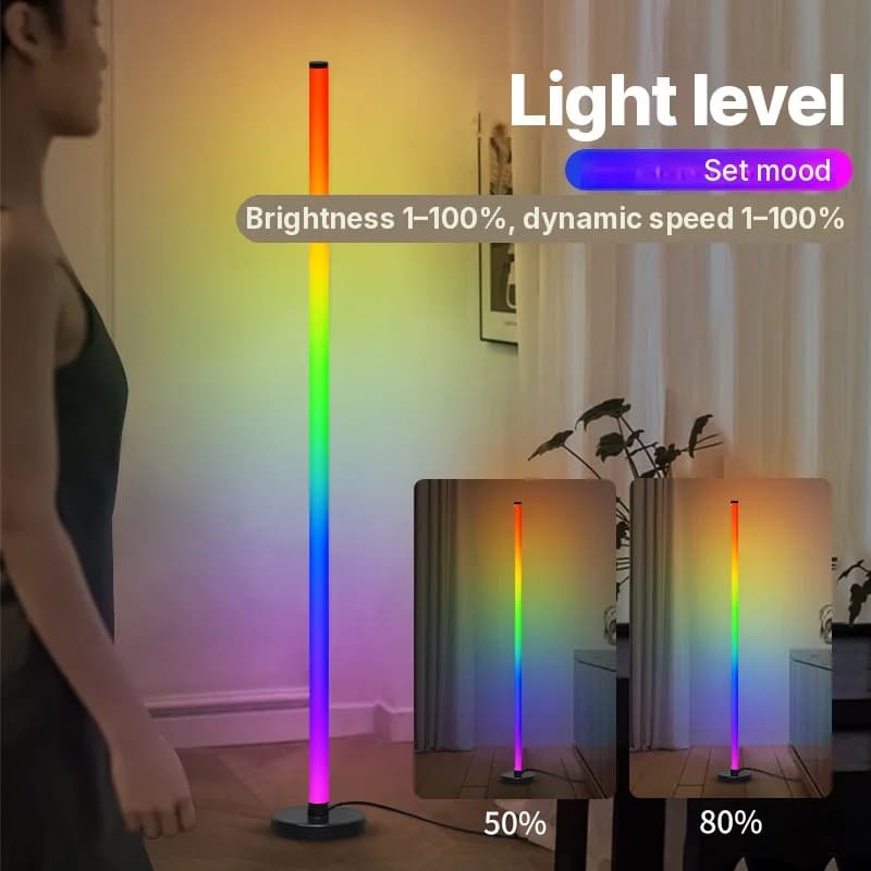 Lampă de podea RGB modulară cu sincronizare muzicală și control prin aplicație
