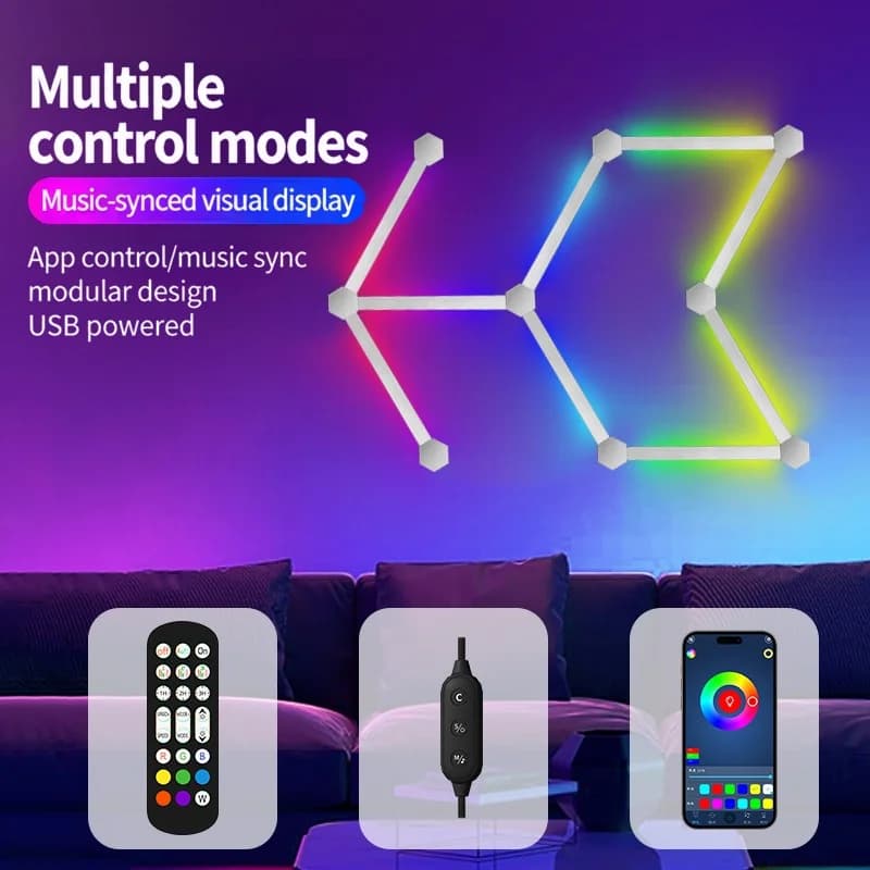Lumini de perete LED RGB inteligente modulabile cu control prin aplicație și sincronizare muzicală