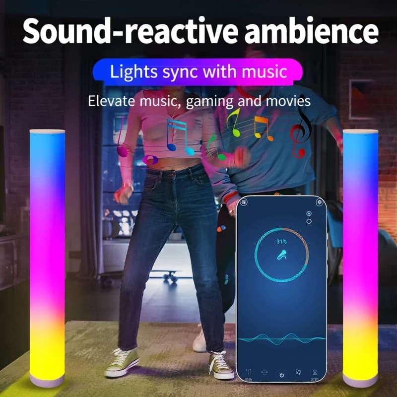Lampă de podea RGB cu telecomandă și control prin aplicație pentru camera de gaming