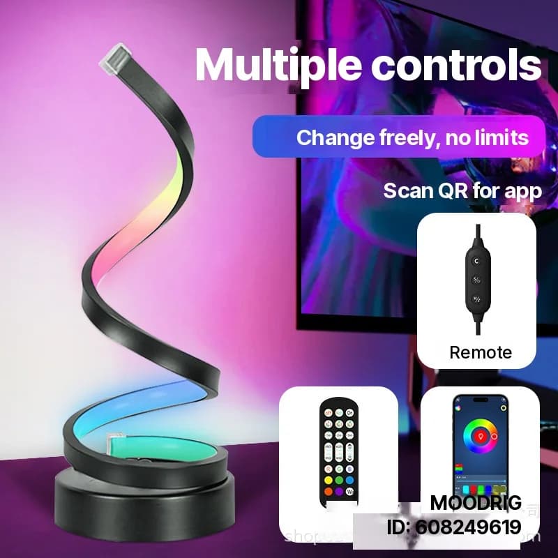 Lampă de atmosferă RGB spiralată cu lumină reactivă la sunet și control prin aplicație