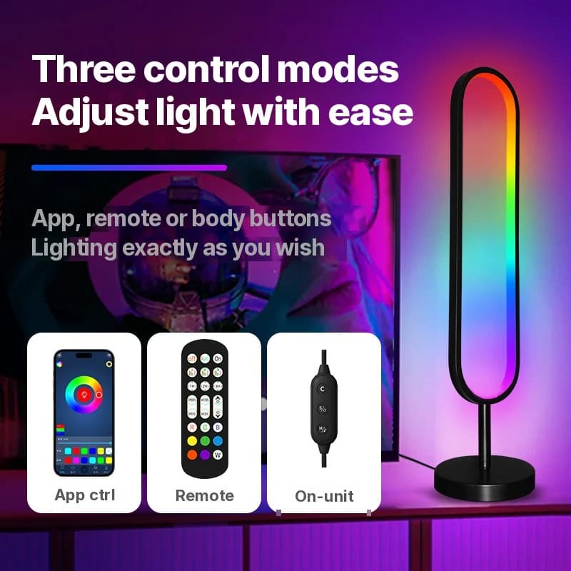 Lampă de podea RGB în formă de U cu lumină reactivă la sunet și control prin aplicație